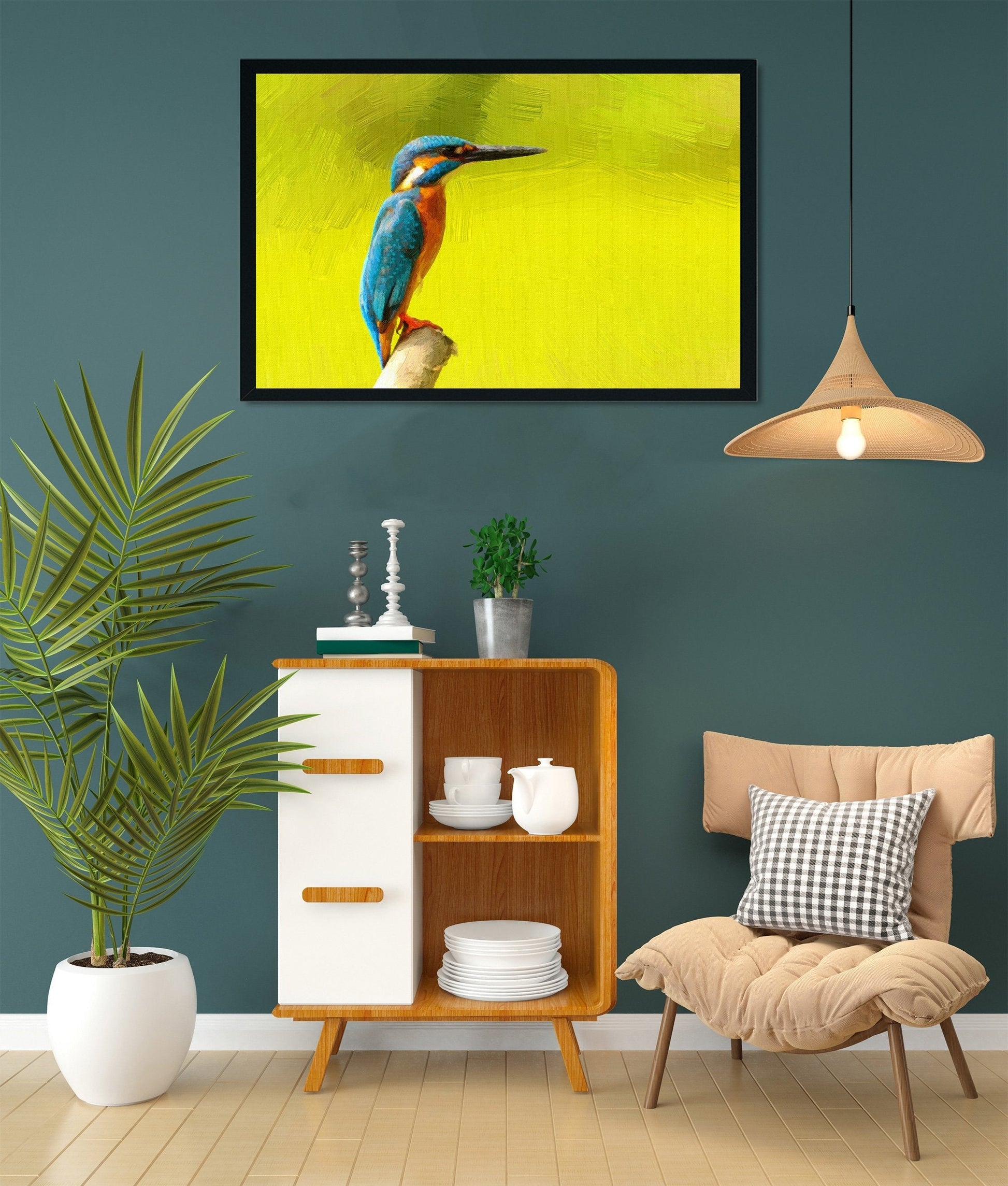 Beautiful blue Kingfisher bird Painting - Meri Deewar 3 : 2 Horizontal Premium Wall Art Canvas by MeriDeewar