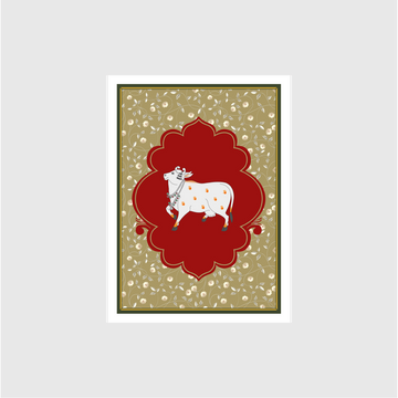 Beautiful Cow Art Pichwai Painting - Meri Deewar 3 : 4.2 Vertical Premium Wall Art Canvas by MeriDeewar