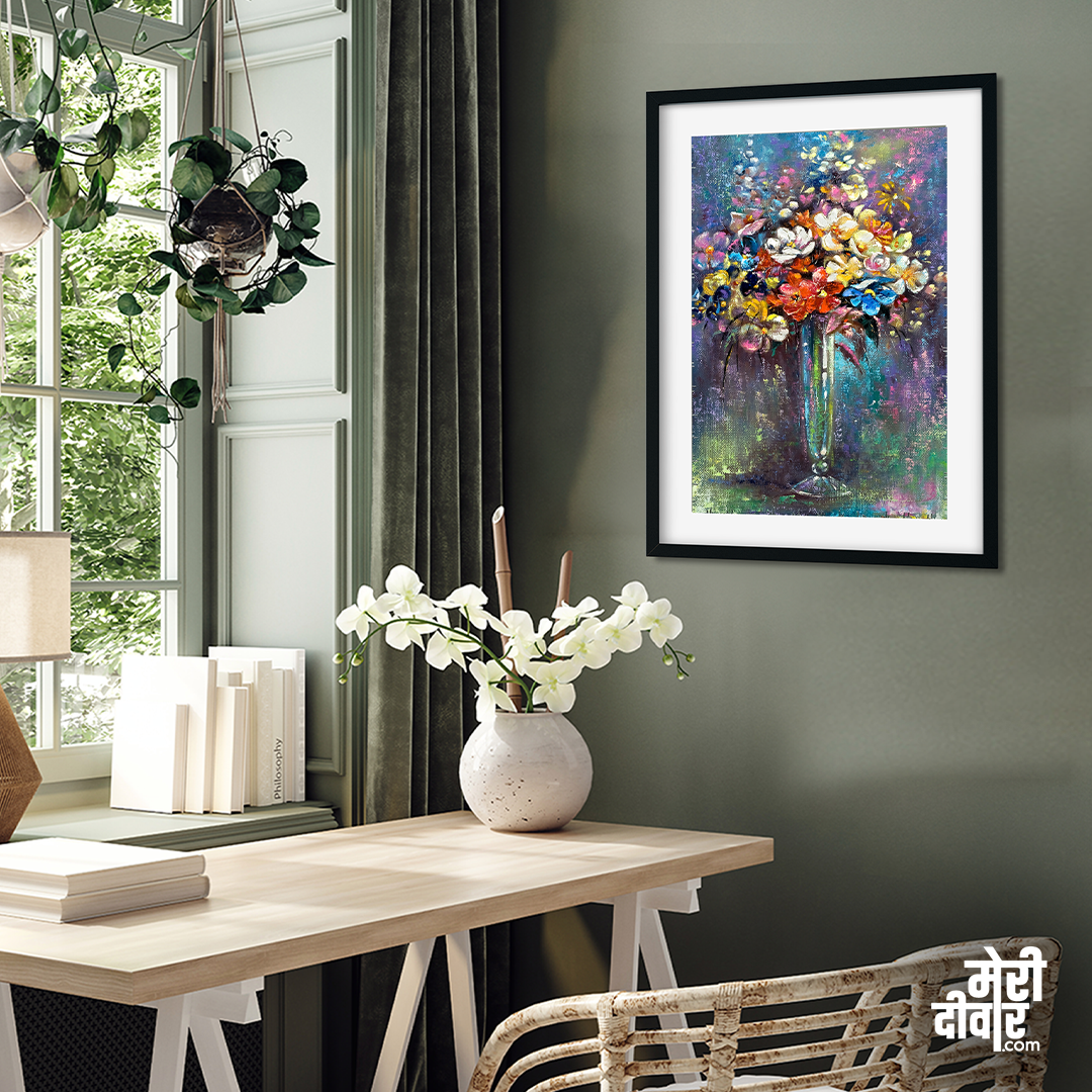 Beautiful Flower Vase Wall Painting 3 : 4 Vertical Premium Wall Art Canvas by MeriDeewar