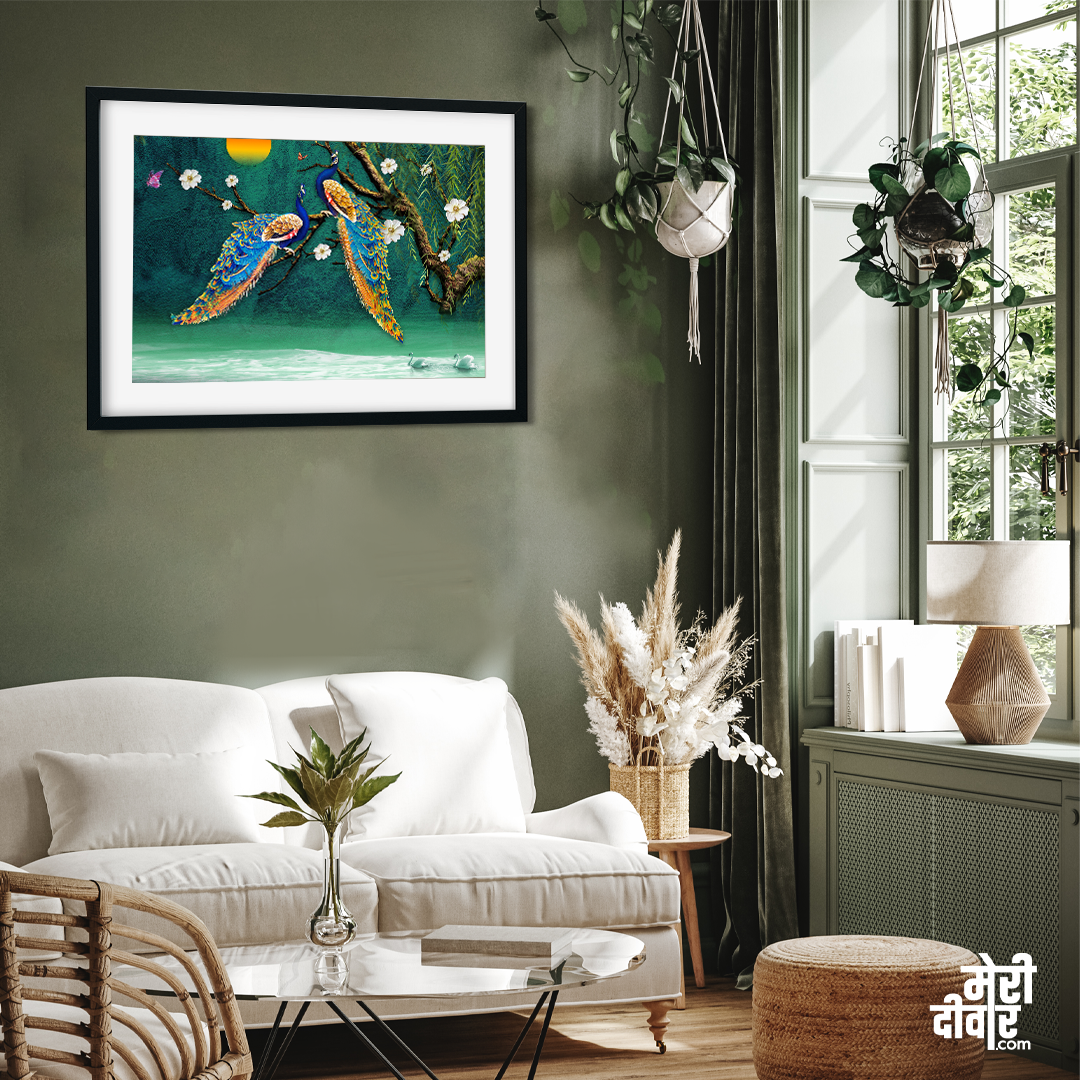 Beautiful Peacock Nature Painting 3 : 2 Horizontal Premium Wall Art Canvas by MeriDeewar