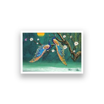 Beautiful Peacock Nature Painting 3 : 2 Horizontal Premium Wall Art Canvas by MeriDeewar