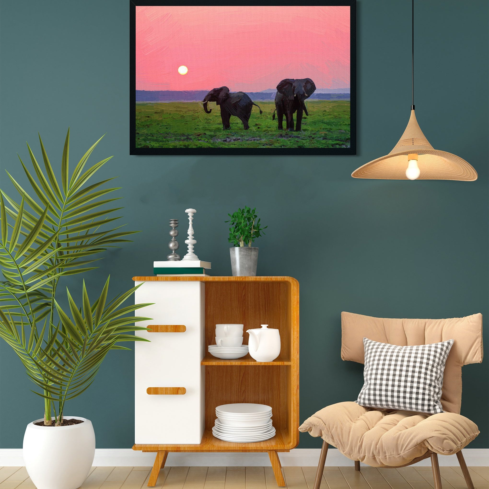 Beautiful pictures of india sunset with elephant Painting - Meri Deewar 3 : 2 Horizontal Premium Wall Art Canvas by MeriDeewar