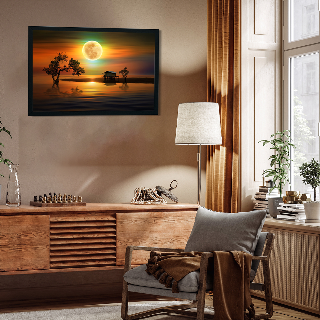 Beautiful Sunset Beach Wall Painting 3 : 2 Horizontal Premium Wall Art Canvas by MeriDeewar