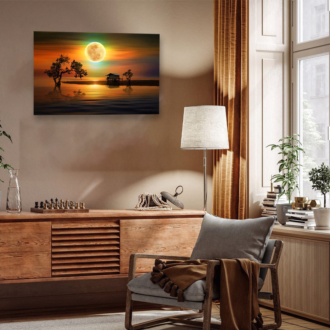 Beautiful Sunset Beach Wall Painting 3 : 2 Horizontal Premium Wall Art Canvas by MeriDeewar