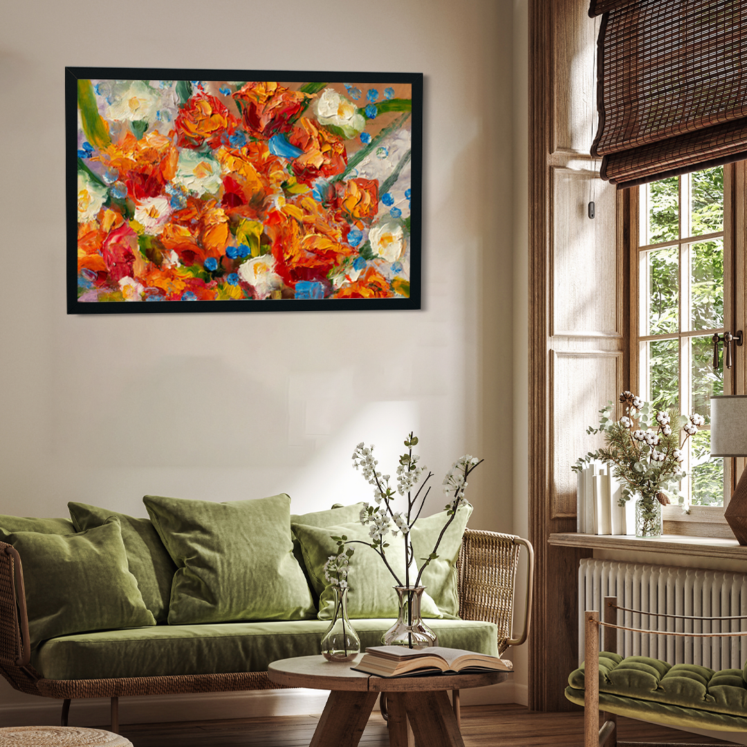 Beautiful Wild Roses Abstract Design Wall Painting 3 : 2 Horizontal Premium Wall Art Canvas by MeriDeewar