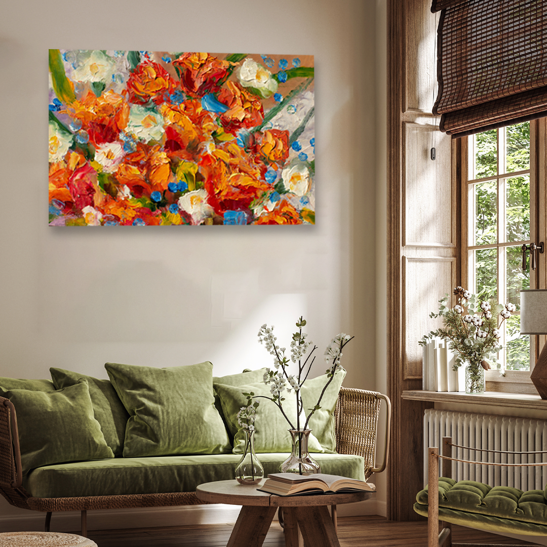 Beautiful Wild Roses Abstract Design Wall Painting 3 : 2 Horizontal Premium Wall Art Canvas by MeriDeewar