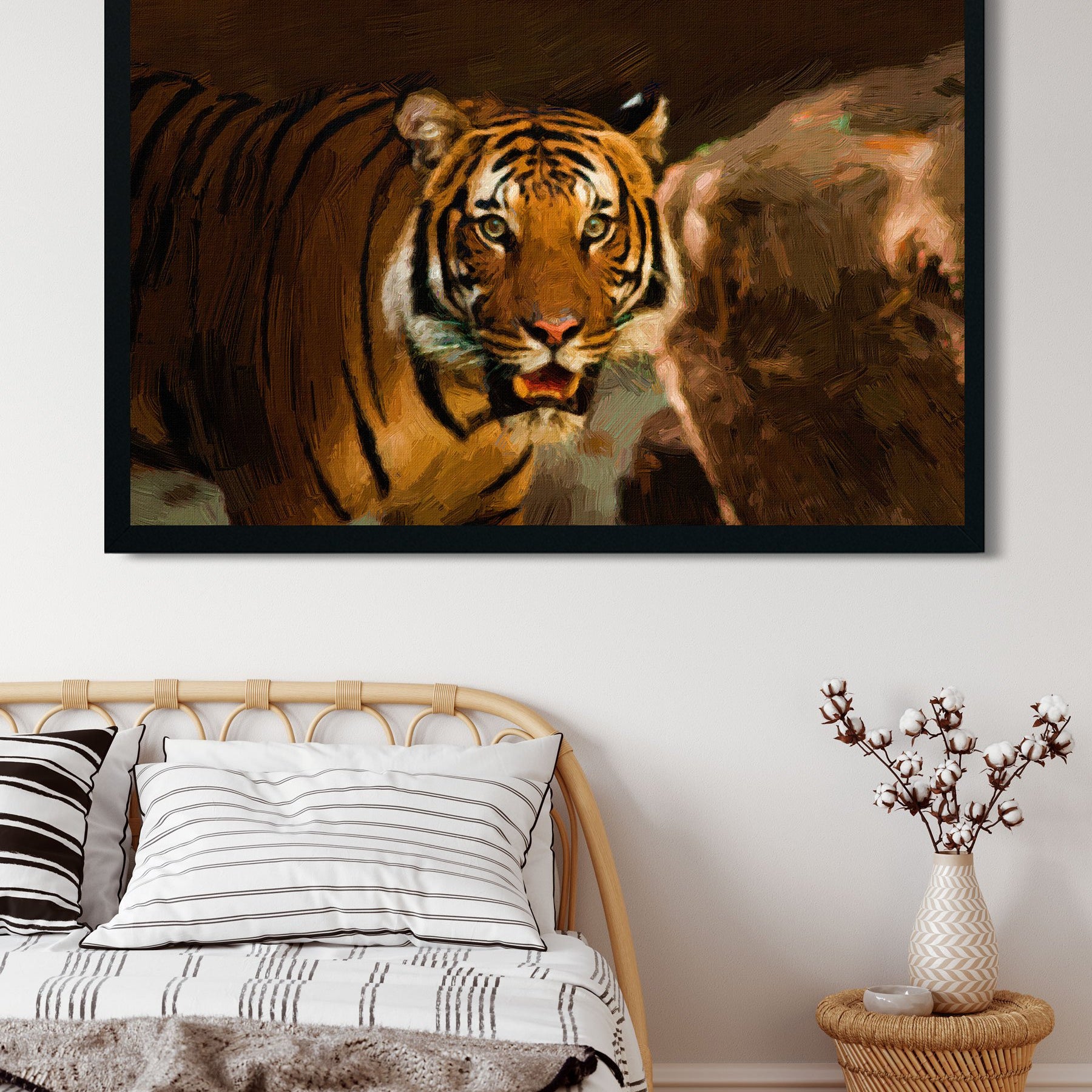 Bengal Tiger in forest Painting - Meri Deewar 3 : 2 Horizontal Premium Wall Art Canvas by MeriDeewar