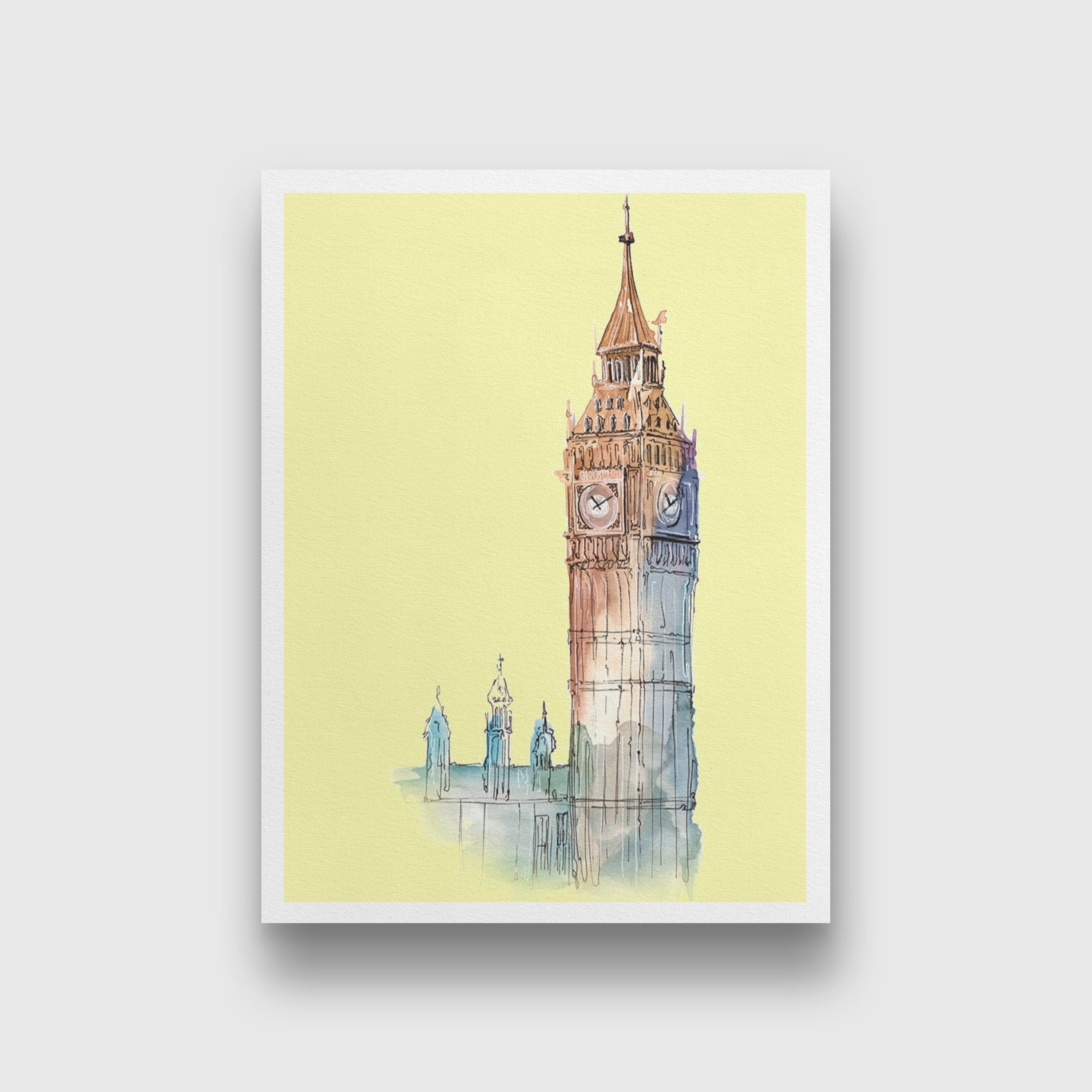 Big Ben Illustration Painting-Meri Deewar 3 : 4 Vertical Premium Wall Art Canvas by MeriDeewar
