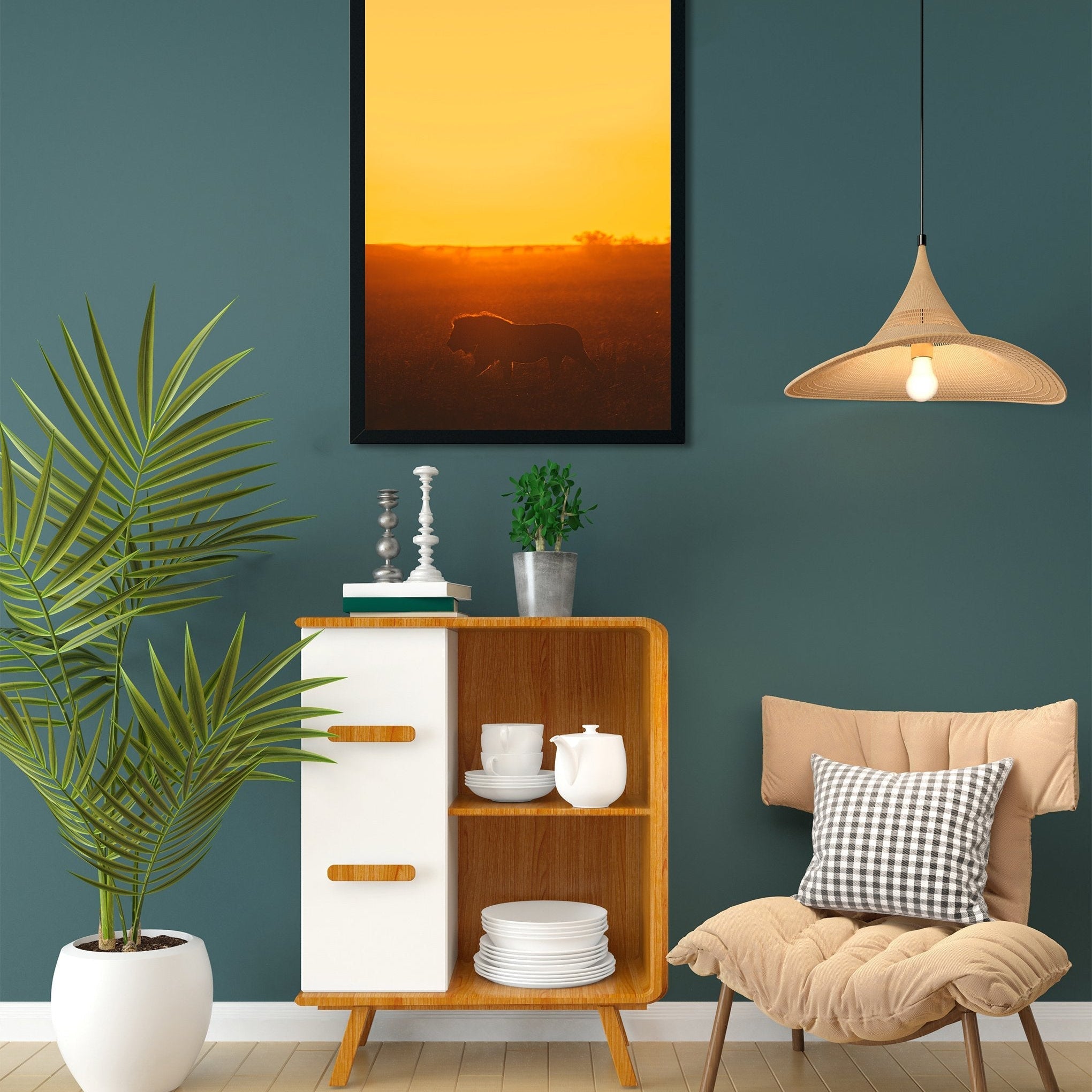 Big male lion lying on the grass Painting - Meri Deewar 2 : 3 Vertical Premium Wall Art Canvas by MeriDeewar
