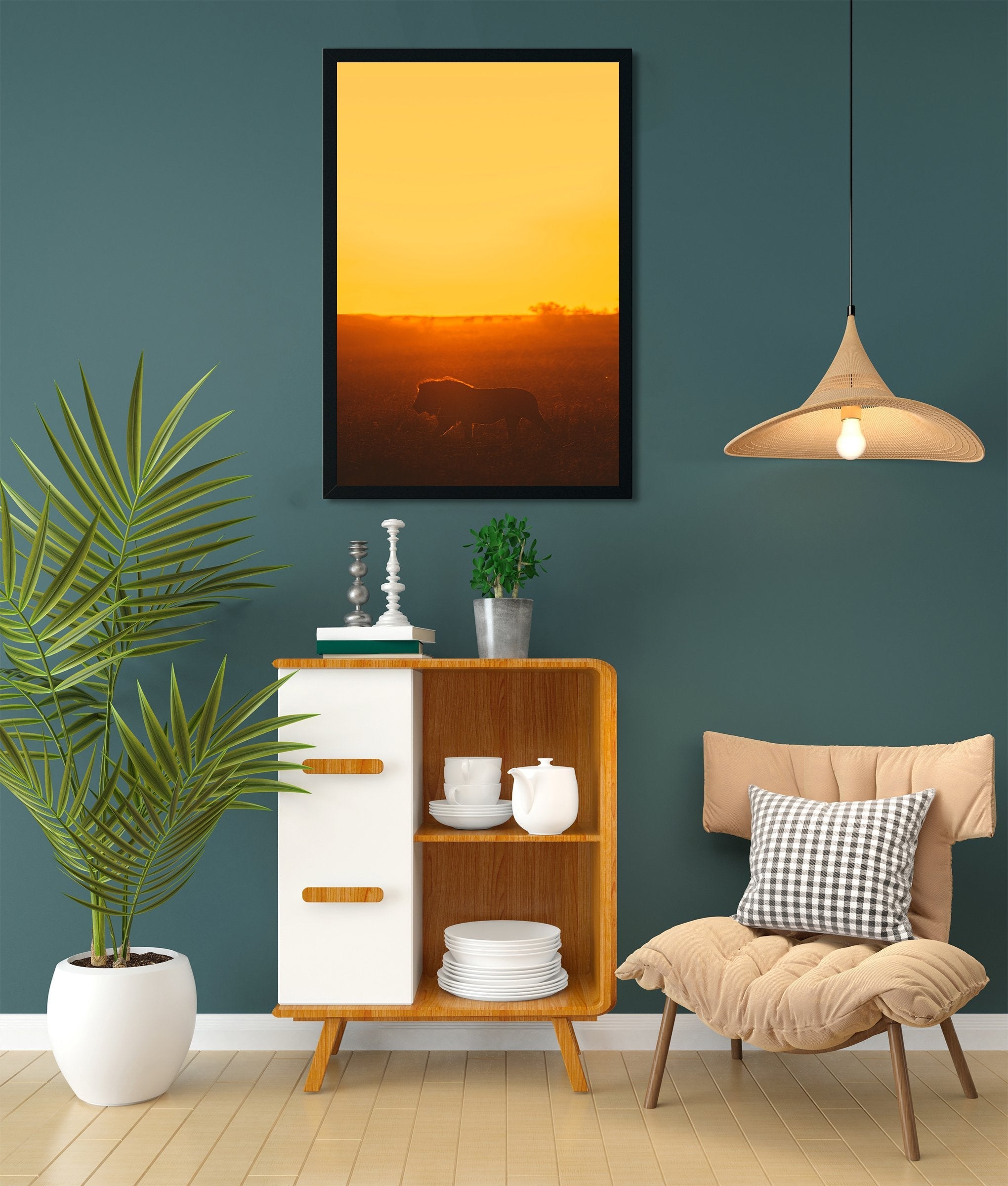 Big male lion lying on the grass Painting - Meri Deewar 2 : 3 Vertical Premium Wall Art Canvas by MeriDeewar