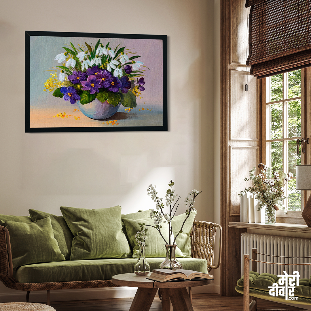 Big Panoramic A Bunch Of Flowers In A Vase Canvas Wall Painting 3 : 2 Horizontal Premium Wall Art Canvas by MeriDeewar