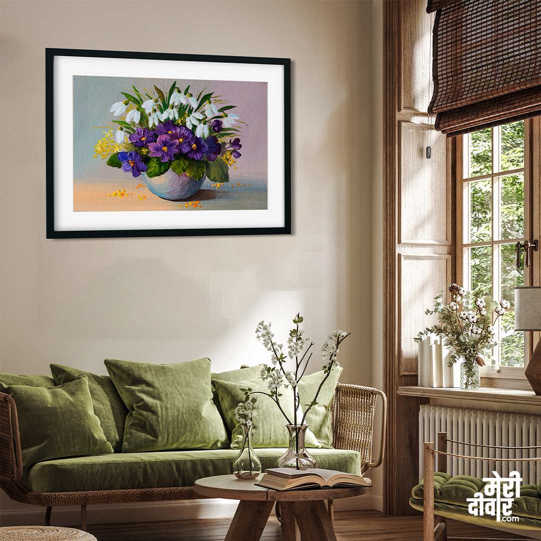 Big Panoramic A Bunch Of Flowers In A Vase Canvas Wall Painting 3 : 2 Horizontal Premium Wall Art Canvas by MeriDeewar