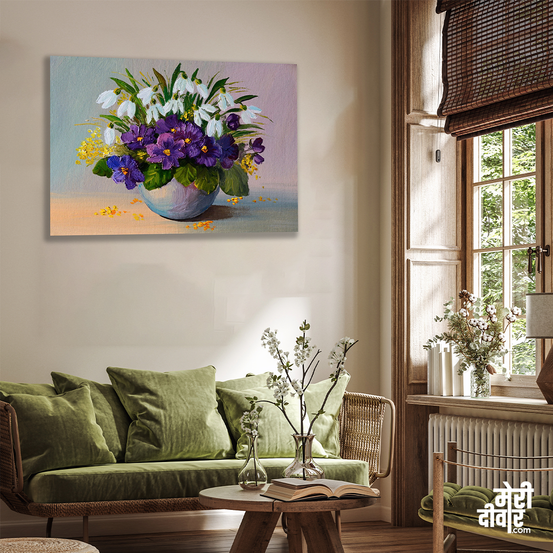 Big Panoramic A Bunch Of Flowers In A Vase Canvas Wall Painting 3 : 2 Horizontal Premium Wall Art Canvas by MeriDeewar