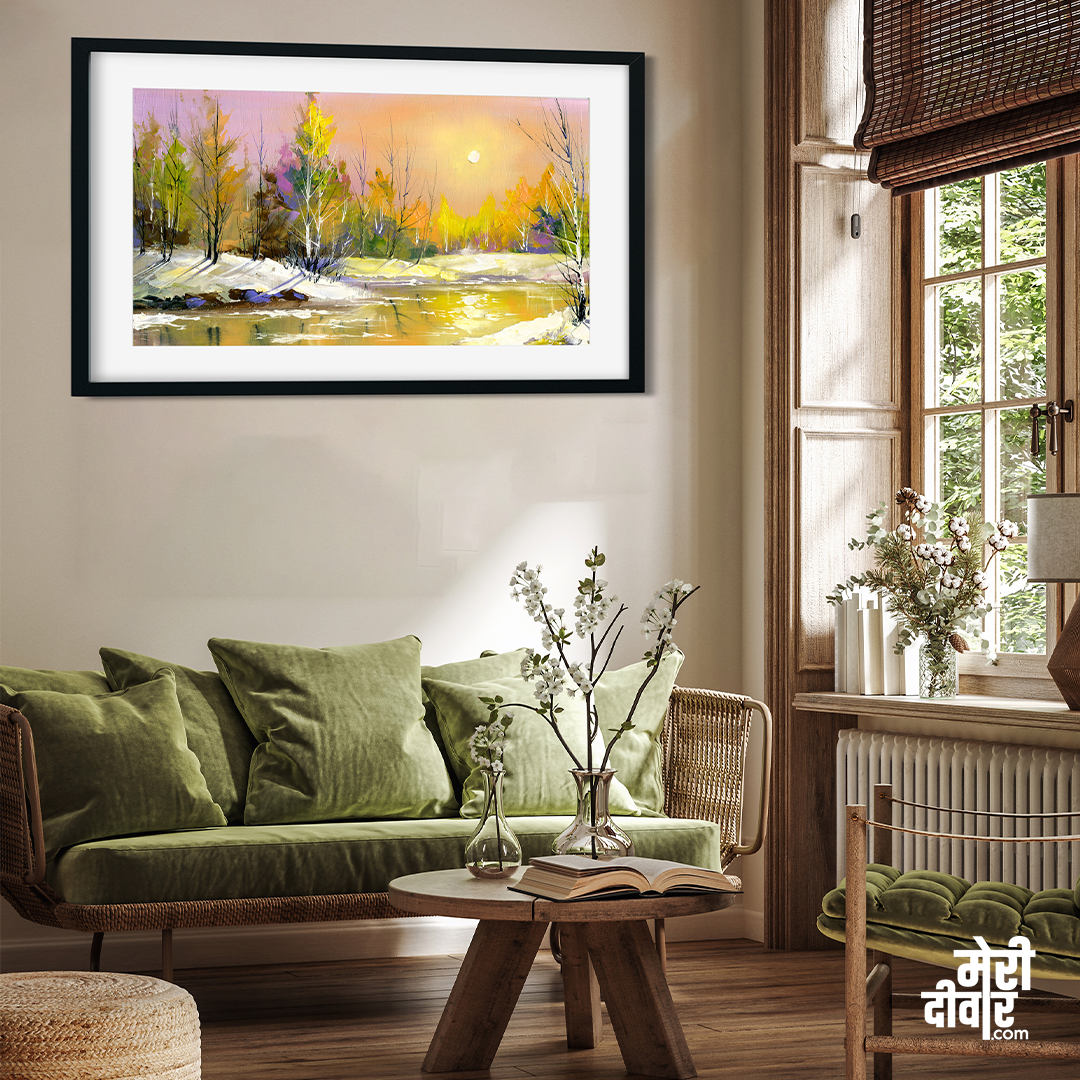 Big Panoramic Beautiful Autumn Sunrise Wall Painting 4 : 3 Horizontal Premium Wall Art Canvas by MeriDeewar