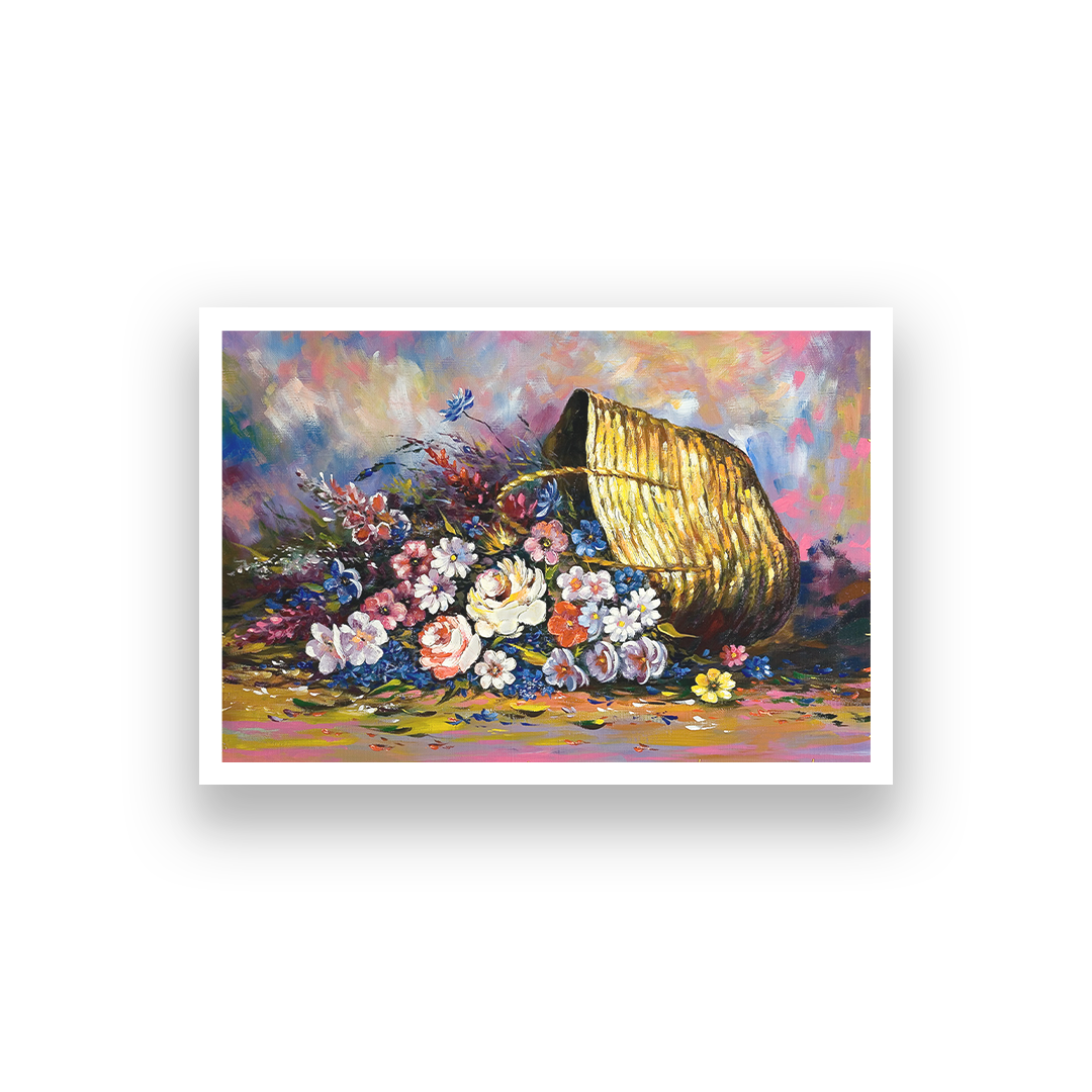 Big Panoramic Beautiful Flowers in Baskets Wall Painting 3 : 2 Horizontal Premium Wall Art Canvas by MeriDeewar