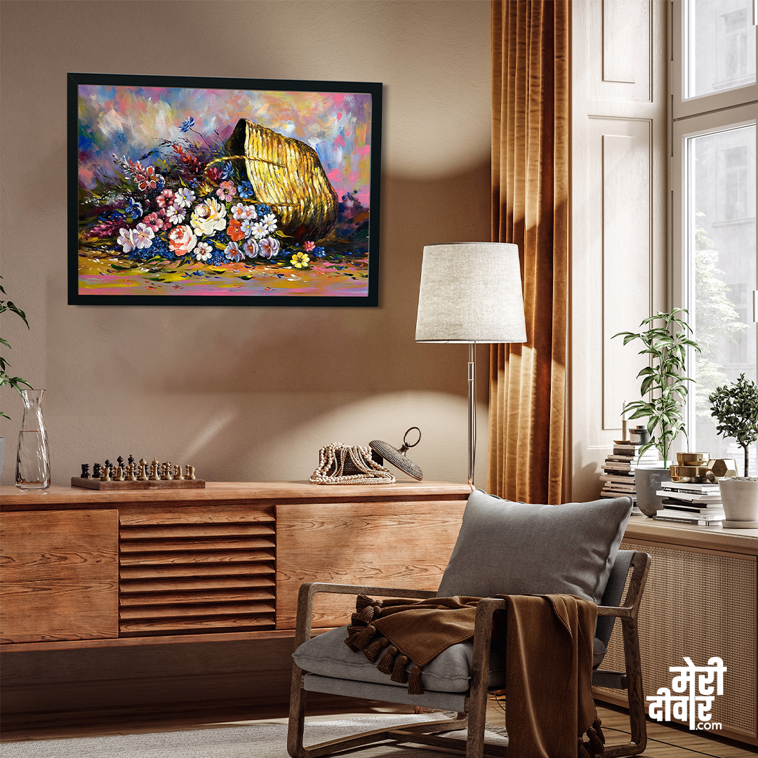 Big Panoramic Beautiful Flowers in Baskets Wall Painting 3 : 2 Horizontal Premium Wall Art Canvas by MeriDeewar