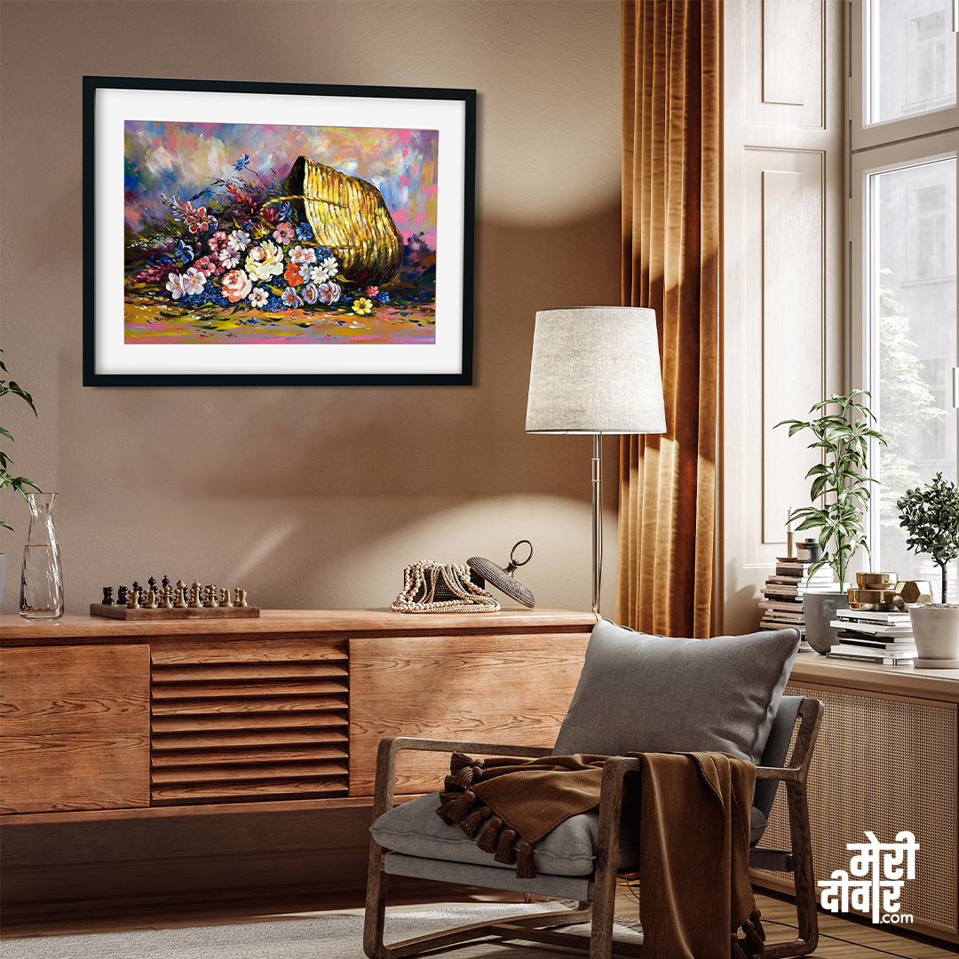 Big Panoramic Beautiful Flowers in Baskets Wall Painting 3 : 2 Horizontal Premium Wall Art Canvas by MeriDeewar