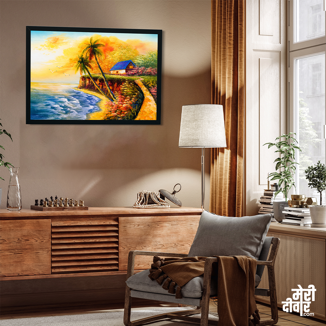 Big Panoramic Beautiful Riverside Scenery Wall Painting 3 : 2 Horizontal Premium Wall Art Canvas by MeriDeewar