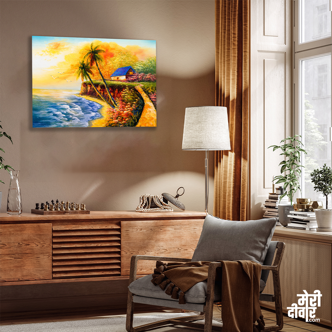 Big Panoramic Beautiful Riverside Scenery Wall Painting 3 : 2 Horizontal Premium Wall Art Canvas by MeriDeewar