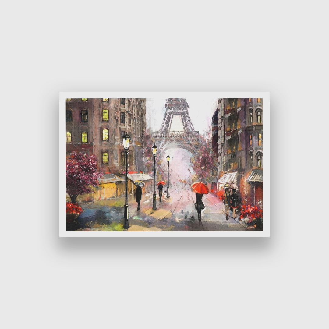 Big Panoramic Paris Street Rainy Day Scenery Wall Painting 3 : 2 Horizontal Premium Wall Art Canvas by MeriDeewar