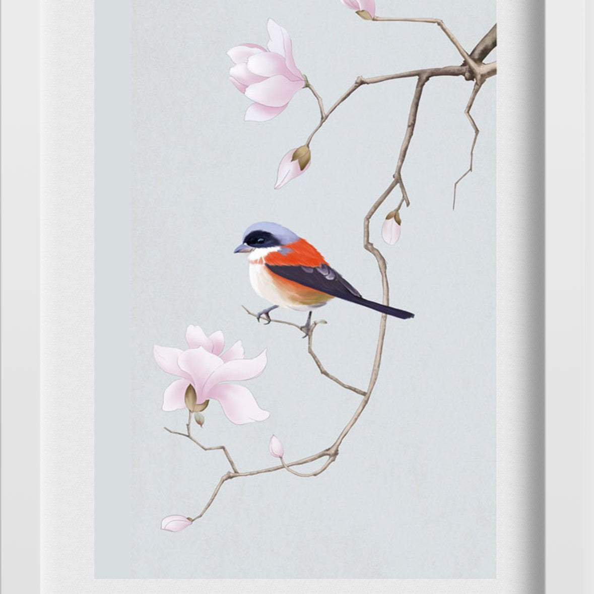 Bird and Blossom Painting-Meri Deewar 2 : 3 Vertical Premium Wall Art Canvas by MeriDeewar
