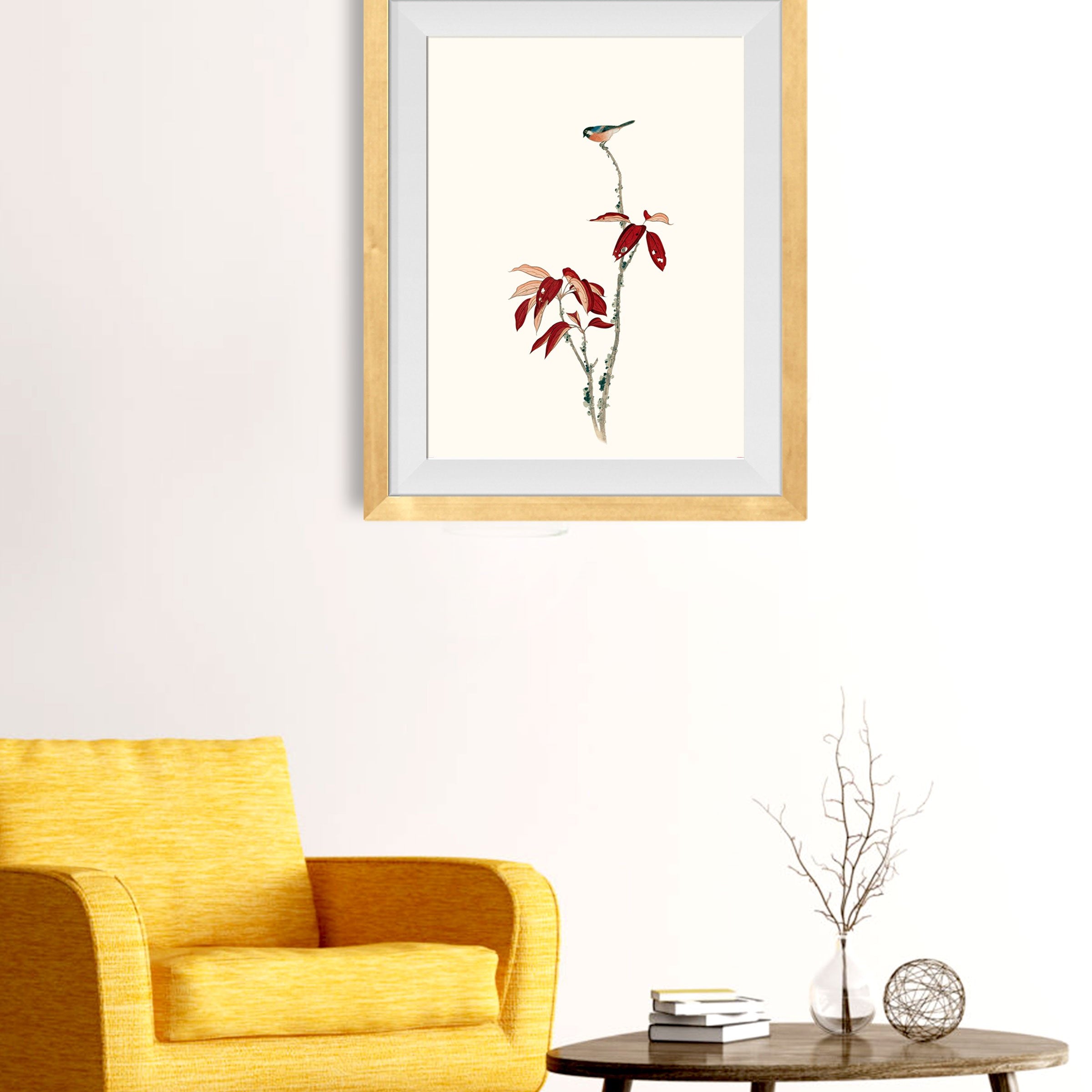 Bird and Red Tree Painting-Meri Deewar 2 : 3 Vertical Premium Wall Art Canvas by MeriDeewar