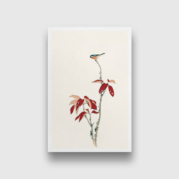 Bird and Red Tree Painting-Meri Deewar 2 : 3 Vertical Premium Wall Art Canvas by MeriDeewar
