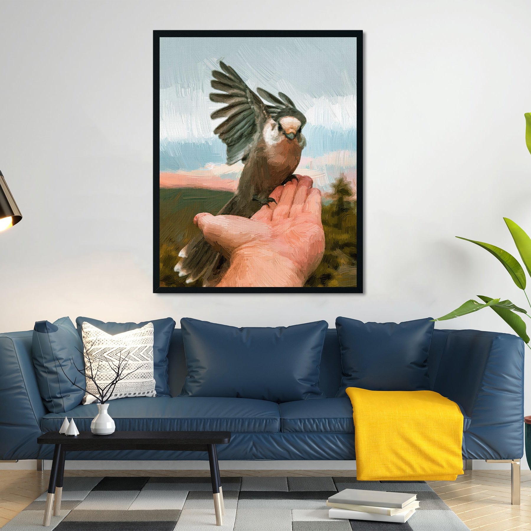 Bird feeding hand Painting - Meri Deewar 4 :5 Vertical Premium Wall Art Canvas by MeriDeewar