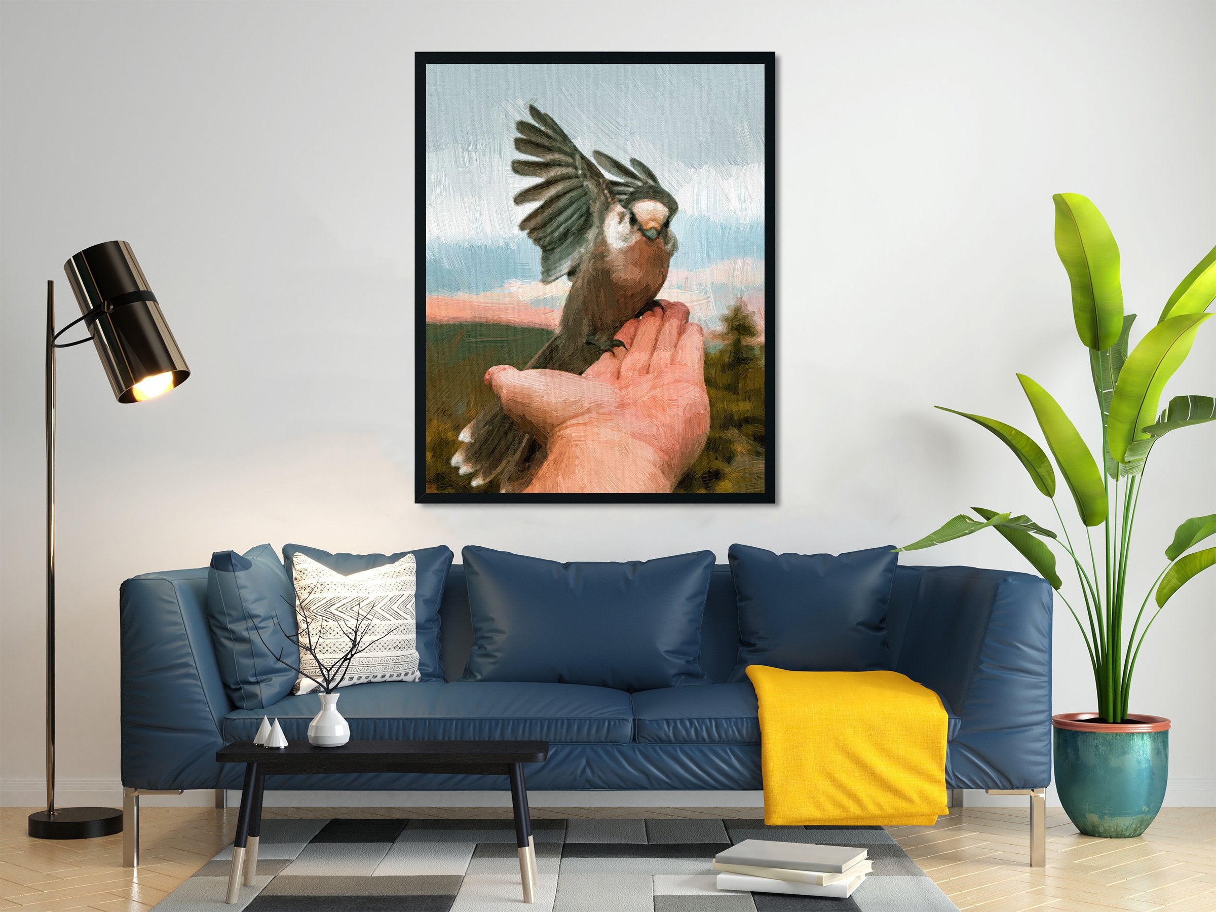 Bird feeding hand Painting - Meri Deewar 4 :5 Vertical Premium Wall Art Canvas by MeriDeewar