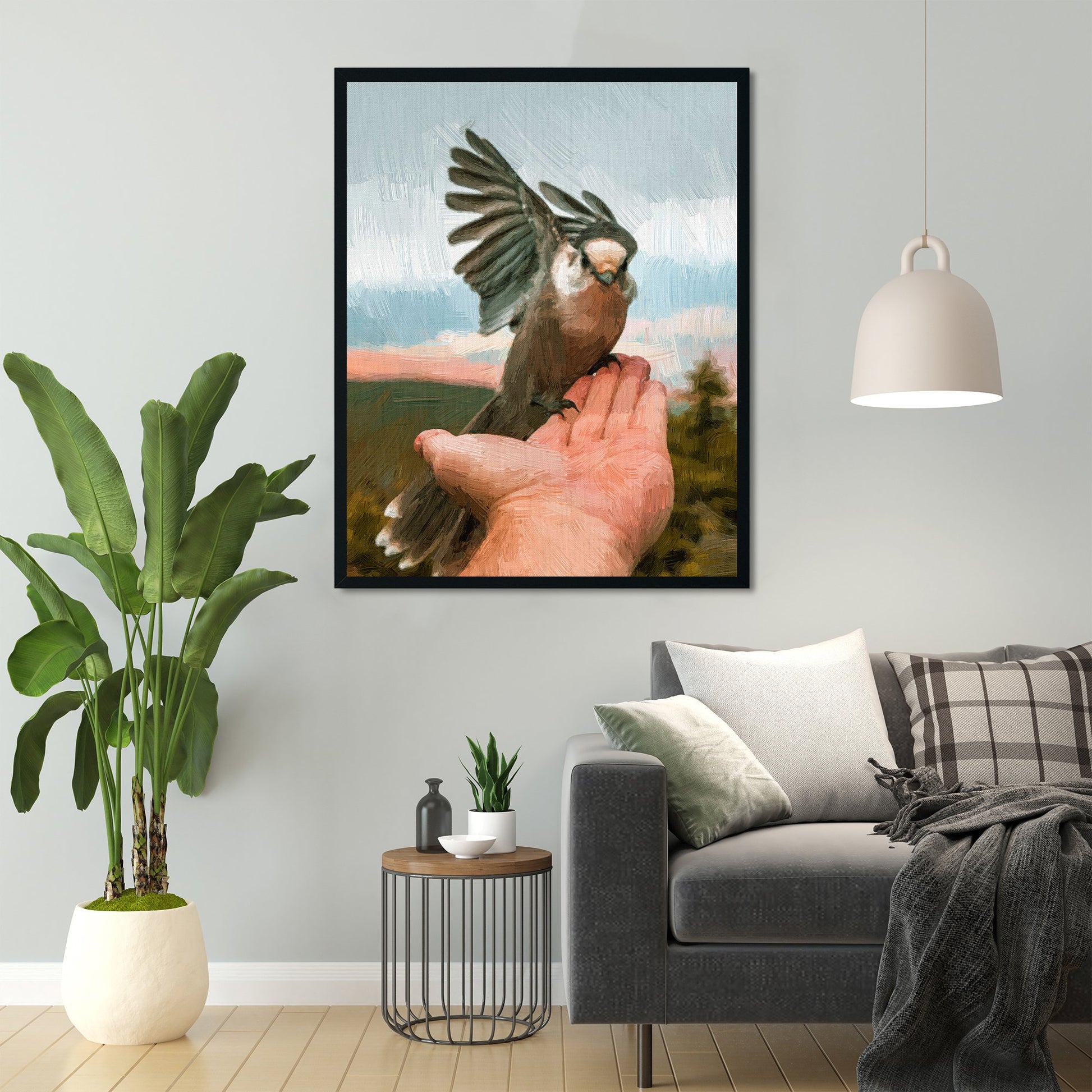 Bird feeding hand Painting - Meri Deewar 4 :5 Vertical Premium Wall Art Canvas by MeriDeewar
