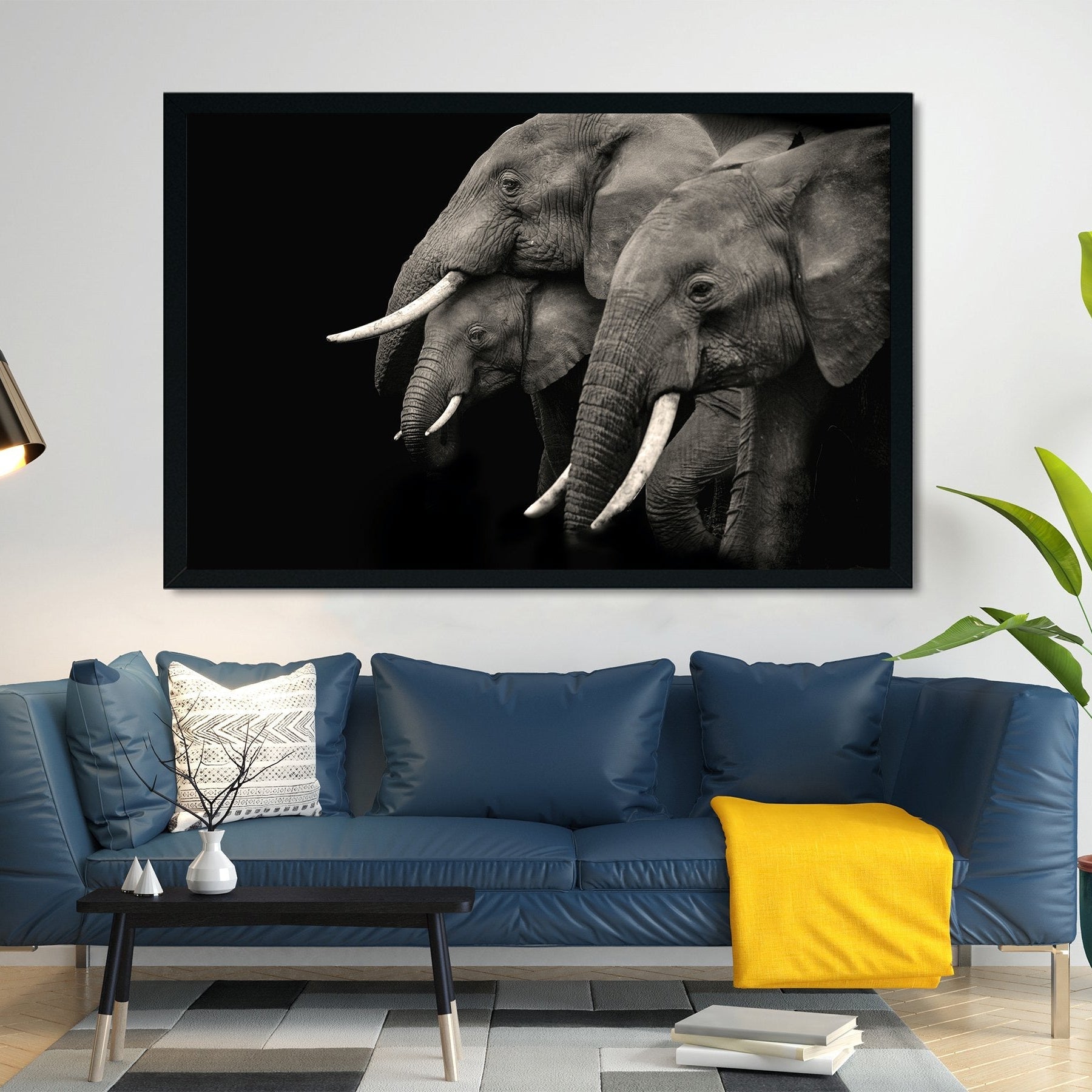 Black and white African elephant Painting - Meri Deewar 3 : 2 Horizontal Premium Wall Art Canvas by MeriDeewar