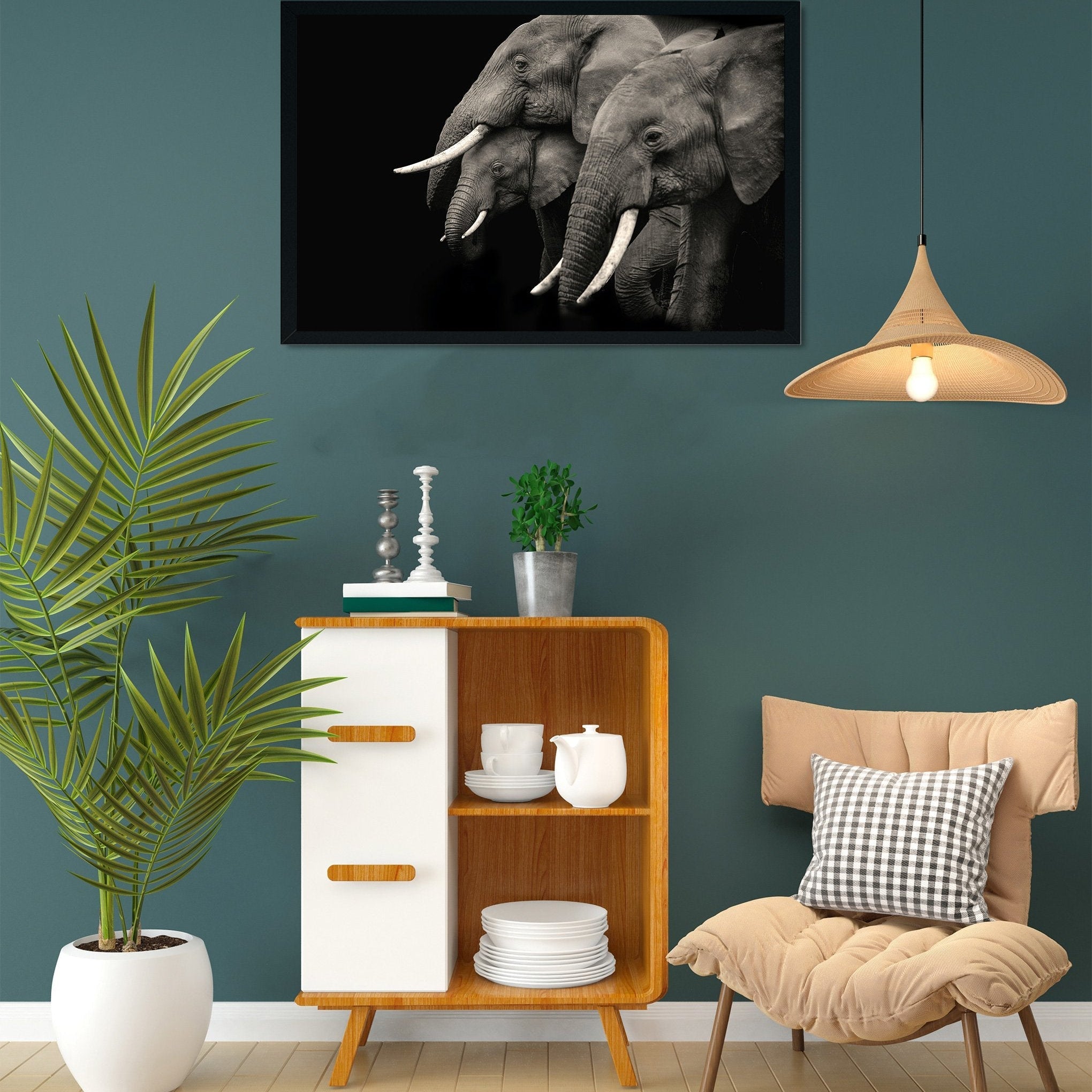 Black and white African elephant Painting - Meri Deewar 3 : 2 Horizontal Premium Wall Art Canvas by MeriDeewar