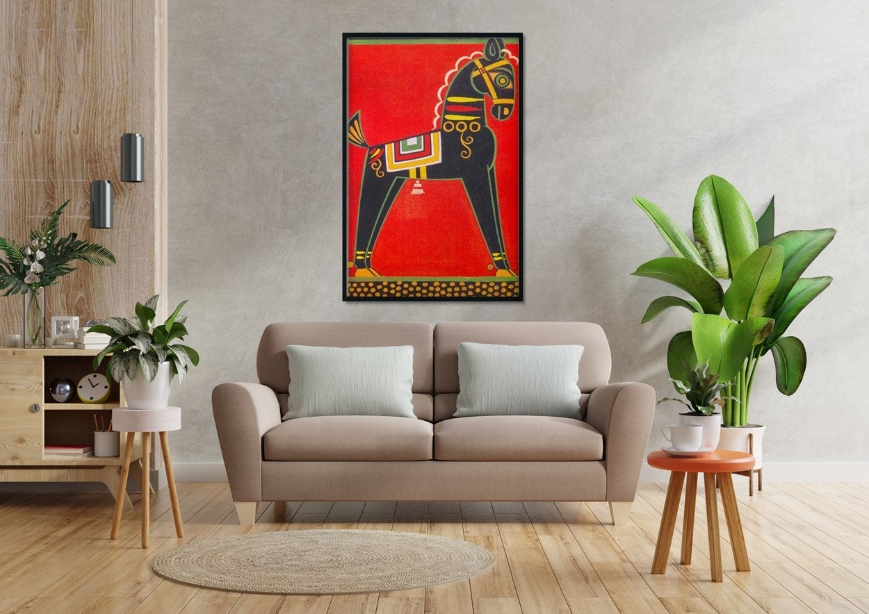 Black Horse Canvas Painting-Meri Deewar 2 : 3 Vertical Premium Wall Art Canvas by MeriDeewar