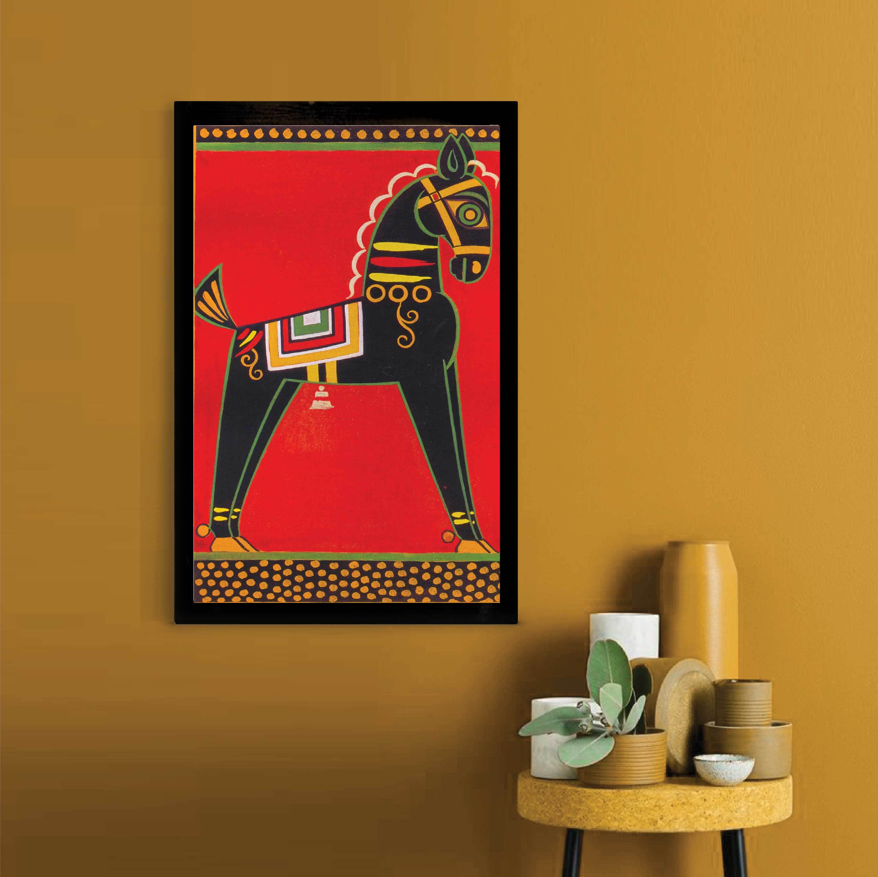Black Horse Canvas Painting-Meri Deewar 2 : 3 Vertical Premium Wall Art Canvas by MeriDeewar
