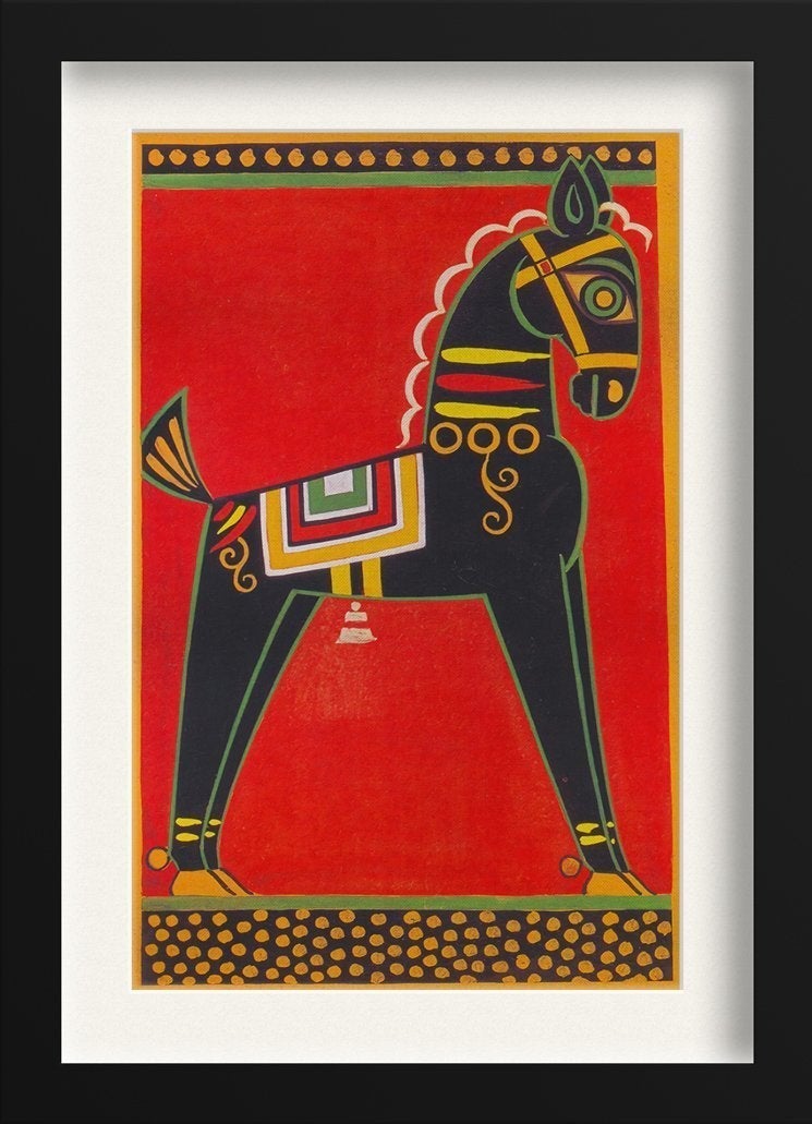 Black Horse Canvas Painting-Meri Deewar 2 : 3 Vertical Premium Wall Art Canvas by MeriDeewar