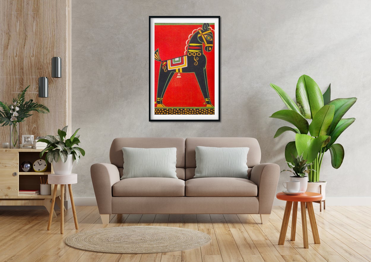 Black Horse Canvas Painting-Meri Deewar 2 : 3 Vertical Premium Wall Art Canvas by MeriDeewar