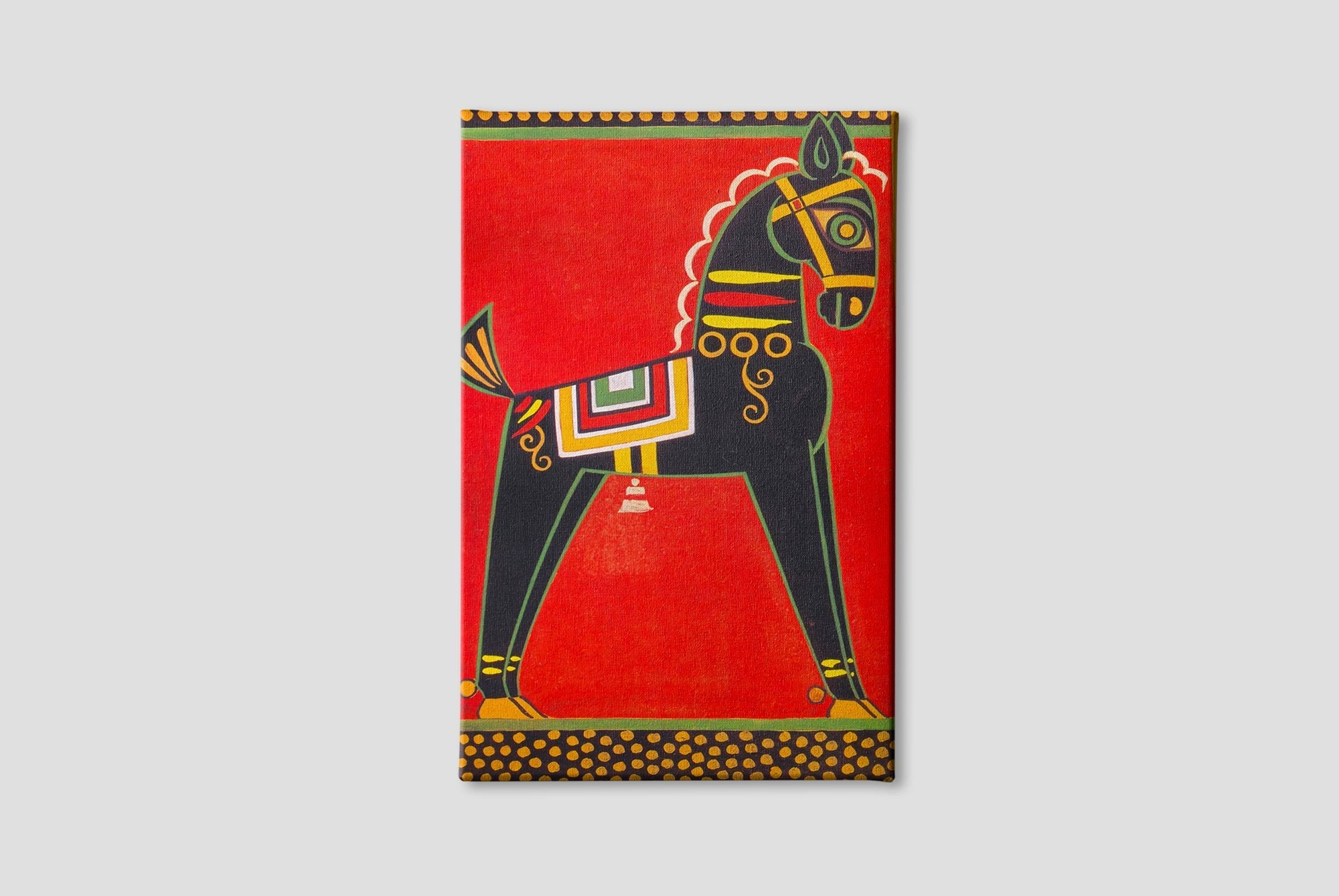 Black Horse Canvas Painting-Meri Deewar 2 : 3 Vertical Premium Wall Art Canvas by MeriDeewar