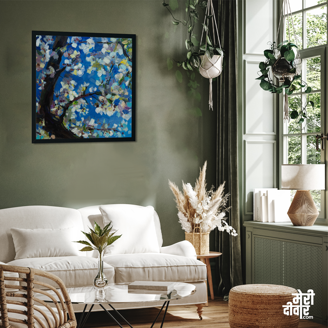 Blooming Tree Oil Painting 1 : 1 Square Premium Wall Art Canvas by MeriDeewar