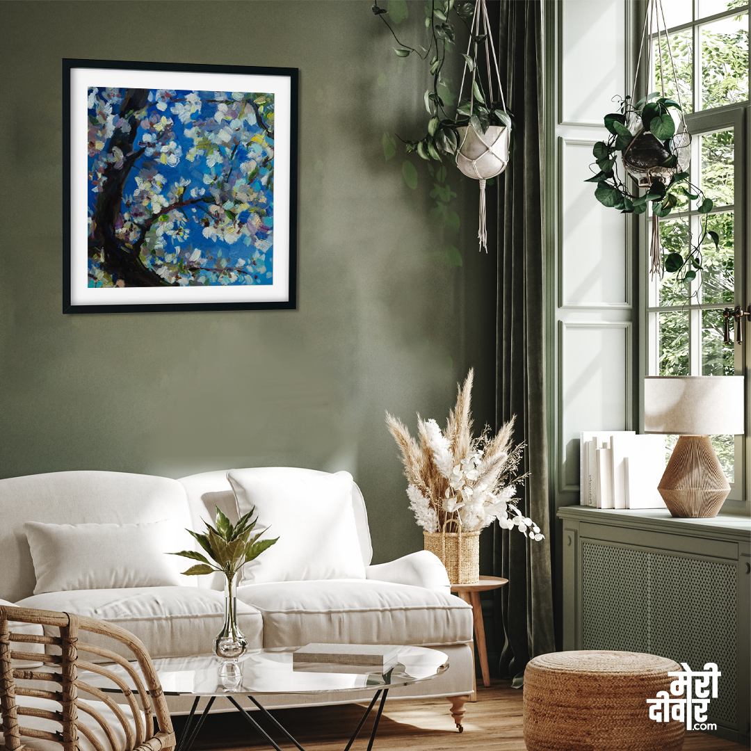 Blooming Tree Oil Painting 1 : 1 Square Premium Wall Art Canvas by MeriDeewar