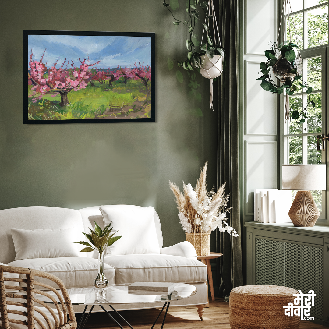 Blooming Trees Gouache Painting 3 : 2 Horizontal Premium Wall Art Canvas by MeriDeewar