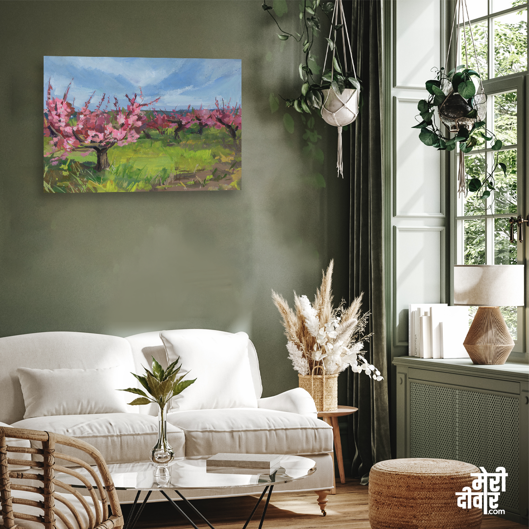 Blooming Trees Gouache Painting 3 : 2 Horizontal Premium Wall Art Canvas by MeriDeewar