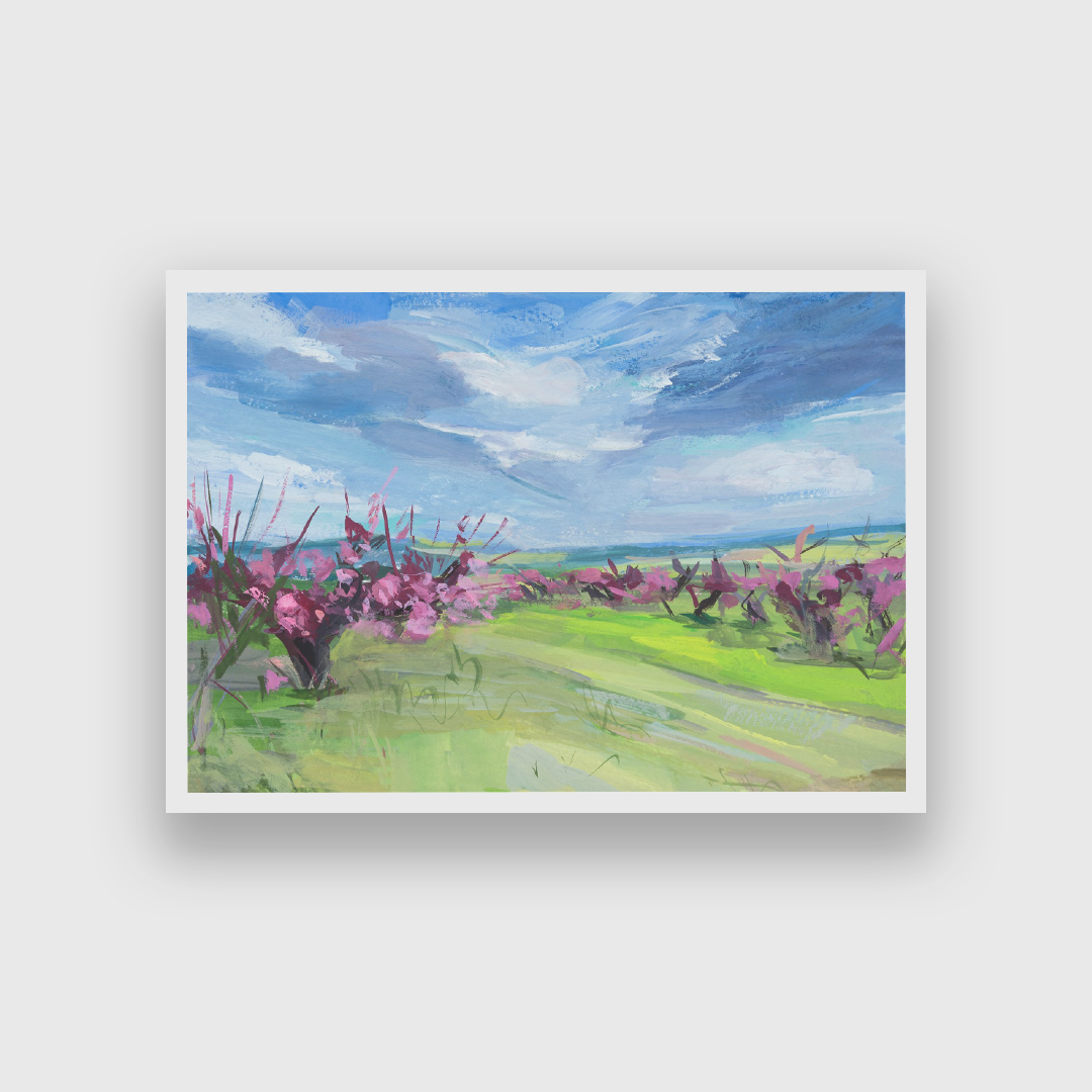 Blooming Trees Gouache Peach Garden Spring Painting 3 : 2 Horizontal Premium Wall Art Canvas by MeriDeewar