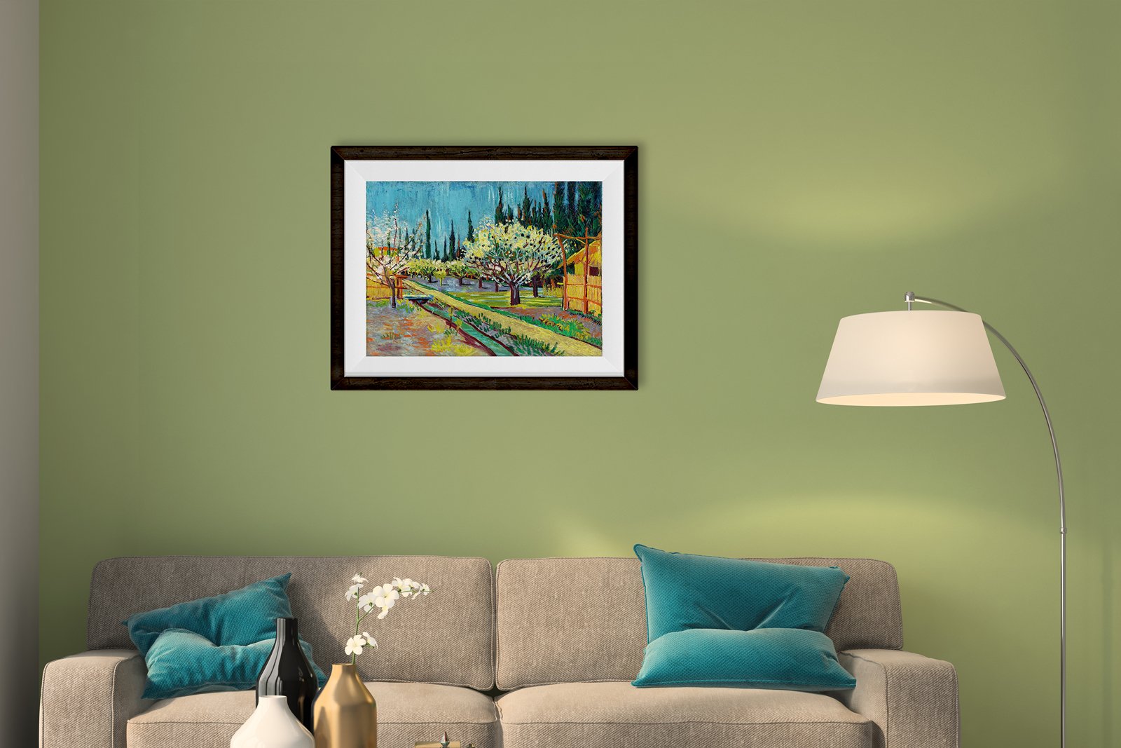 Blossoming orchard By Van Gogh Painting-Meri Deewar 5 : 4 Horizontal Premium Wall Art Canvas by MeriDeewar
