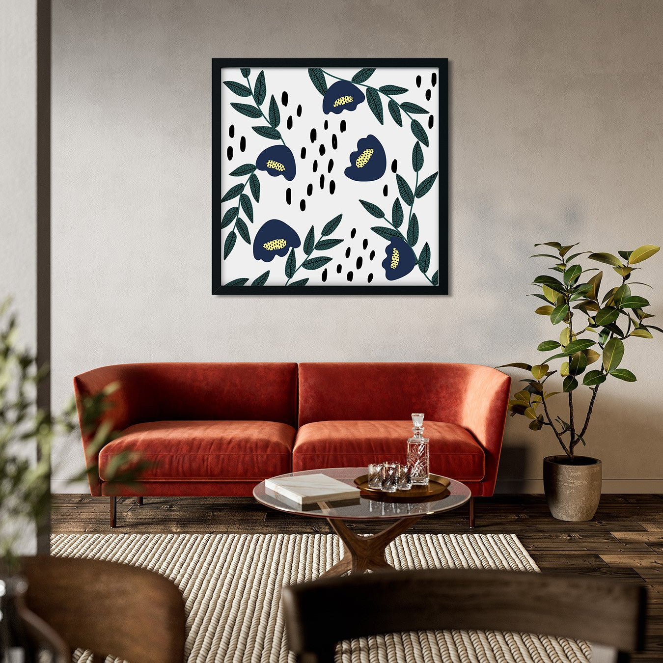 Blue and Green Funky Painting 1 : 1 Square Premium Wall Art Canvas by MeriDeewar