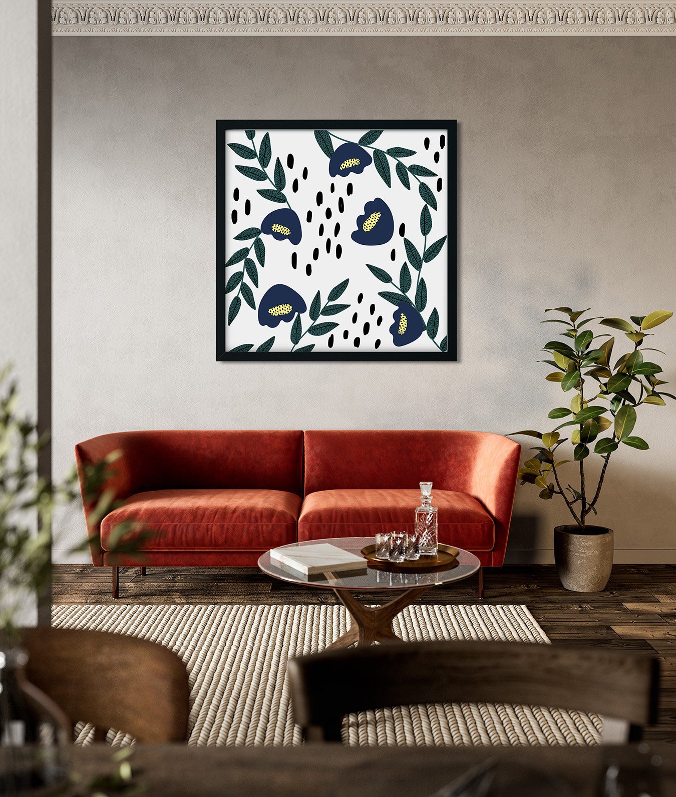 Blue and Green Funky Painting 1 : 1 Square Premium Wall Art Canvas by MeriDeewar