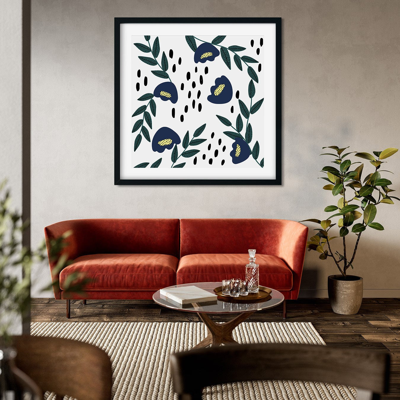 Blue and Green Funky Painting 1 : 1 Square Premium Wall Art Canvas by MeriDeewar