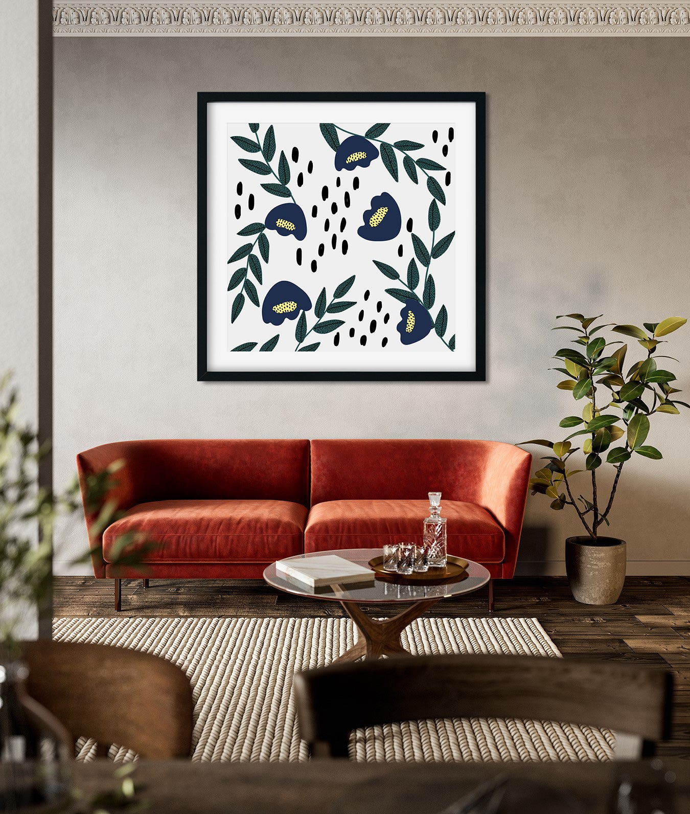 Blue and Green Funky Painting 1 : 1 Square Premium Wall Art Canvas by MeriDeewar