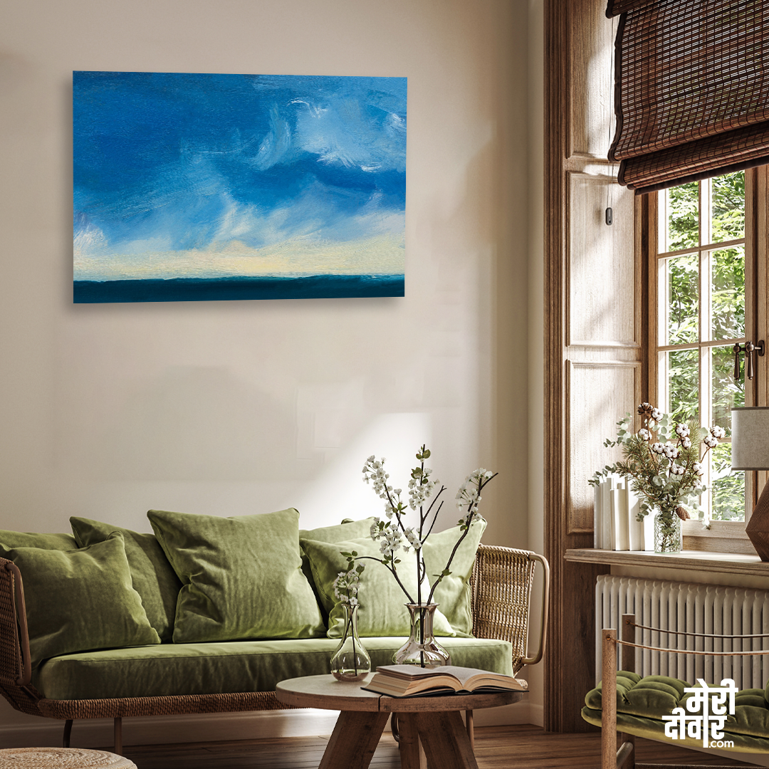 Blue Background Oil Paint Brushstrokes Painting 3 : 2 Horizontal Premium Wall Art Canvas by MeriDeewar
