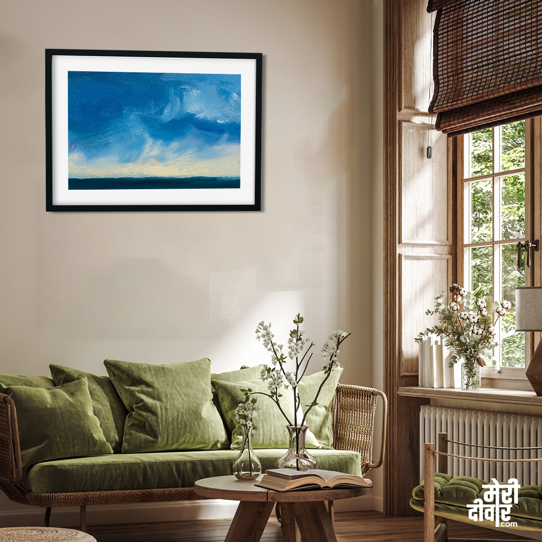 Blue Background Oil Paint Brushstrokes Painting 3 : 2 Horizontal Premium Wall Art Canvas by MeriDeewar