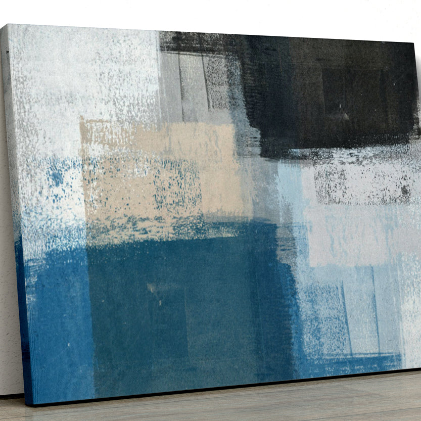 Blue & Black Abstract Paintings 4 :5 Vertical Premium Wall Art Canvas by MeriDeewar